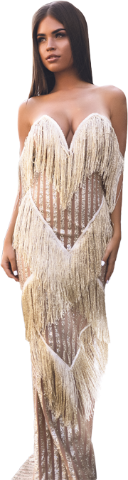 Standing girl in gold dress